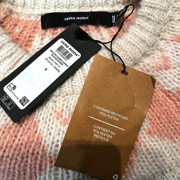 VERO MODA Fair Isle Nordic Sweater recycled materials - White Blue & Blush NWT S - Picture 8 of 10